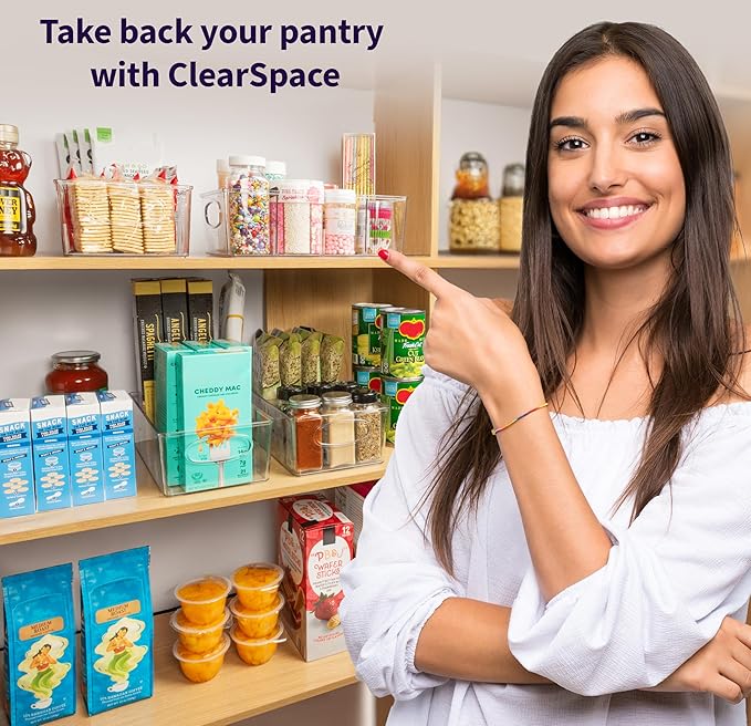 ClearSpace Plastic Pantry Bins with Removable Dividers - Kitchen Storage and Organization (4 Pack)