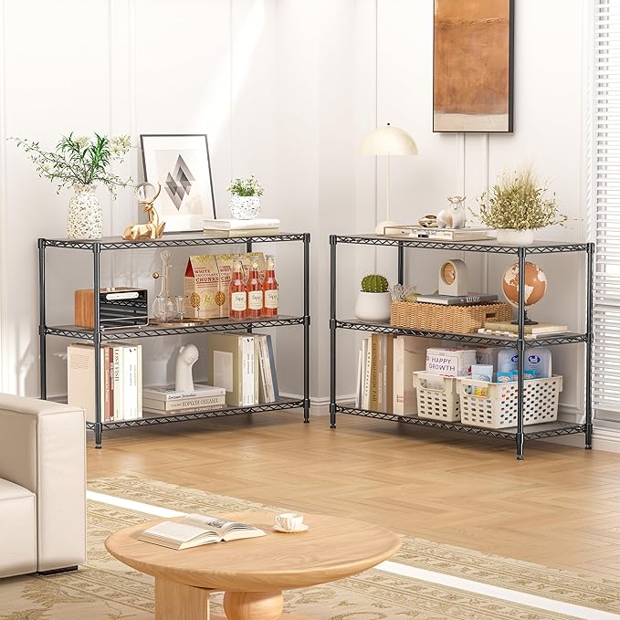 795LBS 3-Shelf Adjustable Storage Shelves 35.1" W x 14" D x 36" H Metal Shelving Unit Heavy Duty Wire Rack Small Organizer with Shelf Liners for Kitchen Pantry Bathroom Closet Garage Black
