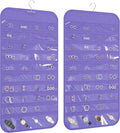 1 Pack Hanging Jewelry Organizer 80-Pocket Dual-sided Jewelry Storage for Earring Necklace Bracelet Ring Travel Holder, Purple