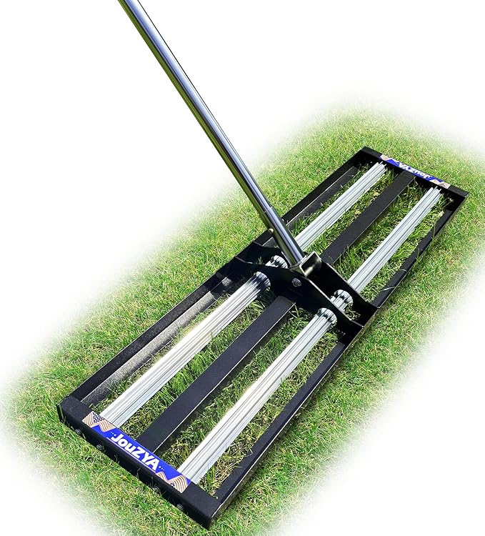 Updated Lawn Leveling Rake with Aluminum Rollers, Stainless Steel 17"x10" Levelawn Tool , Heavy-Duty Lawn Leveler with 70" Extended Handle, Yard Leveling Rake Suit for Garden, Golf Lawn, Farm