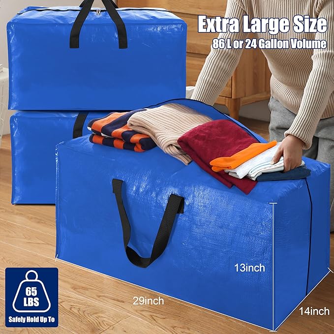 Cosy Family 8 Pack Heavy Duty Extra Large Moving Bags with Backpack Straps - Strong Handles & Zippers, Storage Totes For Space Saving, Fold Flat, Alternative to Moving Box (Set of 8, Multicolored)