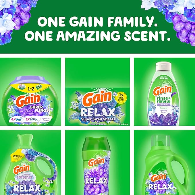 Gain Super Flings Laundry Detergent Pacs, 45 Count, Dewdrop Dream scent, clean and fresh washing detergent laundry soap pacs