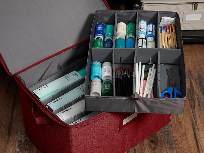 Covermates Keepsakes - Adjustable Zip-Top Storage Box - Configurable FlexGrid Compartments - Heavy Duty Polyester- Reinforced Handles - Stackable Design - Indoor Storage, Red Heather