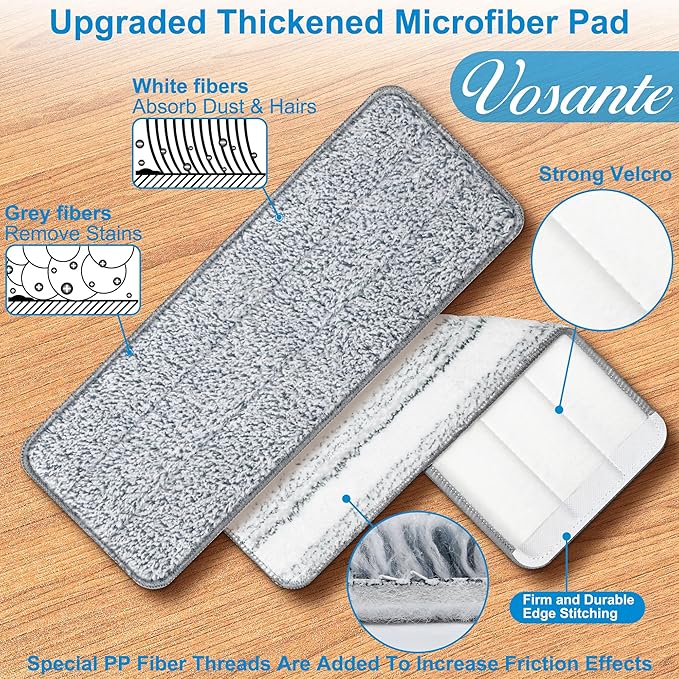 4pcs Microfiber Mop Pads Compatible with Joymoop Mop Replacement Pads for Joy Mop, 13”x4.9" Flat Mop Pads Reusable Washable Mop Head Replacement for Joymoop Mop and Bucket with Wringer Set, Mop Pads
