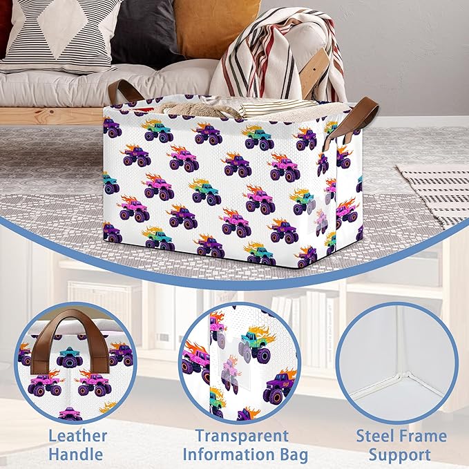 Funny Car Storage Baskets,Foldable Organizer Bin with Handles for Home Living Room Bedroom Closet Box 17x11.5x10Inch