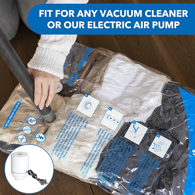 Vacuum Seal Bags for Clothing Travel & Home Storage, travel vacuum bags with pump, Store Blankets, Comforters, Pillows, Seasonal Clothes Compactly,8 Pack With Electric Pump