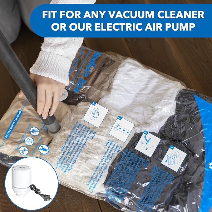 Vacuum Seal Bags for Clothing Travel & Home Storage, travel vacuum bags with pump, Store Blankets, Comforters, Pillows, Seasonal Clothes Compactly,16 Pack With Electric Pump