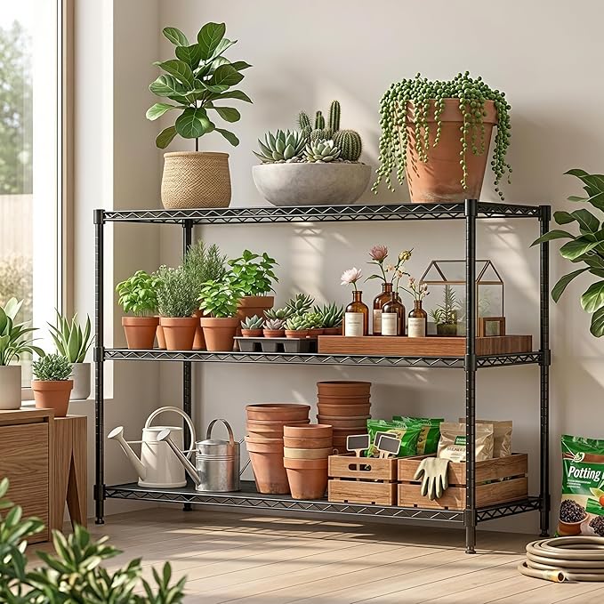795LBS 3-Shelf Adjustable Storage Shelves 35.1" W x 14" D x 36" H Metal Shelving Unit Heavy Duty Wire Rack Small Organizer with Shelf Liners for Kitchen Pantry Bathroom Closet Garage Black