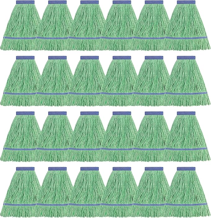 Matthew Cleaning Heavy Duty Mop Head Commercial Replacement for General and Floor Cleaning , Wet Industrial Blue Cotton Looped End String Head Refill (Case of 24) Green
