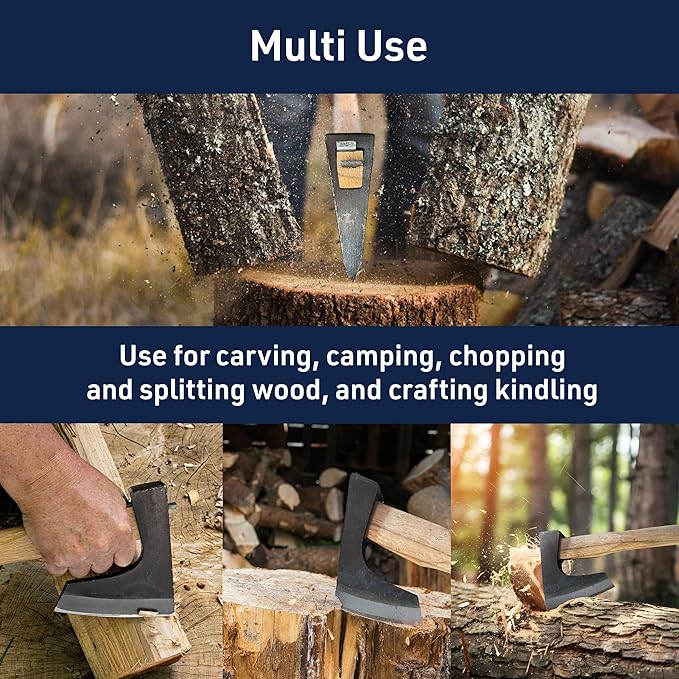 Hatchet Axe for Camping, Gardening, Survival, and Bushcraft - 13” Hand Axe Hatchet with High Carbon Steel Blade, White Oak Handle, and Split Leather Sheath - Camping Gear by Kings County Tools