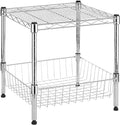 Whitmor 2-Wire Shelving Unit, Metal Storage Shelves, Stacking Shelf with Basket, Easy Assembly Home Organizer for Pantry, Kitchen, Garage, Plant