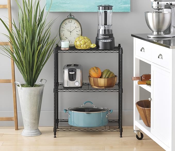 Whitmor 3 Tier Shelving Unit, Metal Storage Shelves, Adjustable Heavy Duty Shelf, 400 lbs Capacity per Shelf, 1200 lbs Total for Home, Garage, Workshop, 23" L x 13" W x 30" H, Black