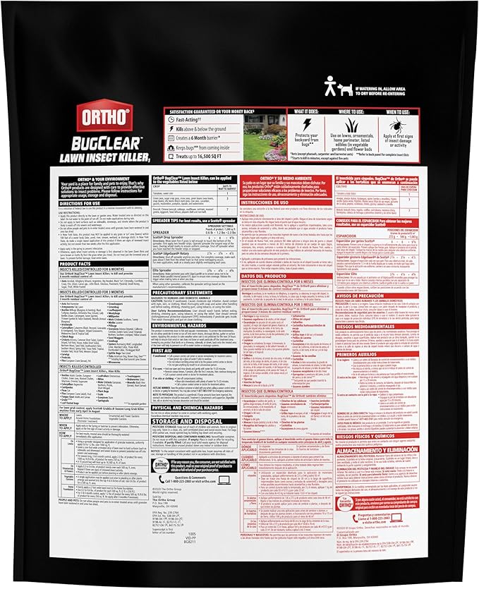 Ortho BugClear Lawn Insect Killer1, Kills Ants, Spiders, Ticks, Fleas, Armyworms and Grubs, Treats up to 16,500 sq. ft., 10 lb. (Pack of 4)