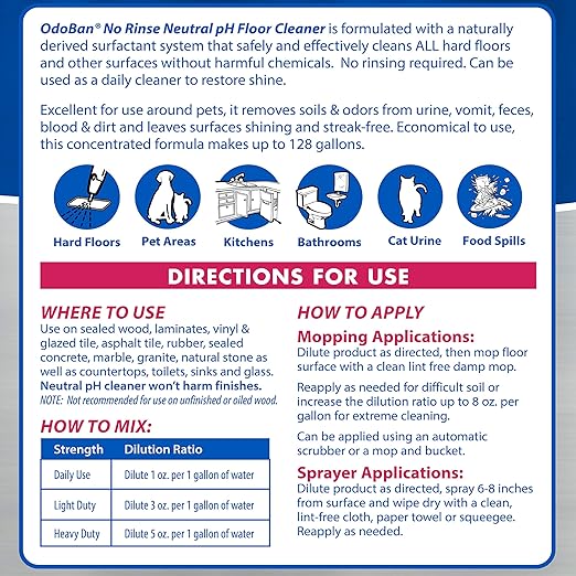 OdoBan Pet Solutions No Rinse Neutral pH Floor Cleaner Concentrate, 3 Gallons, Splash O' Citrus Scent