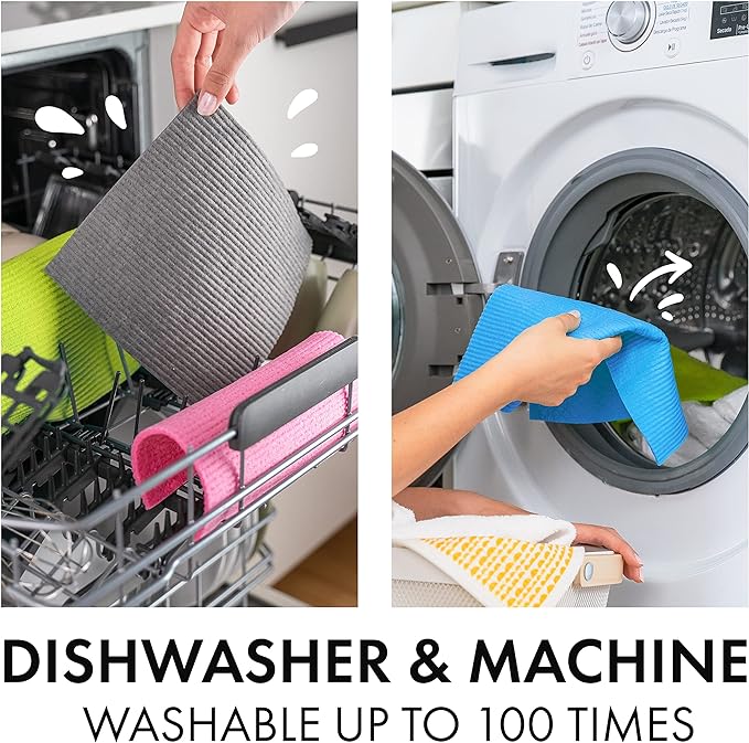 SUPERSCANDI 10 Pack Swedish Dishcloths for Kitchen - 100% Biodegradable & Compostable Reusable Paper Towels Washable, Food-Safe & Without Plastic - Dish Rags Suitable for Any Surface, Pink
