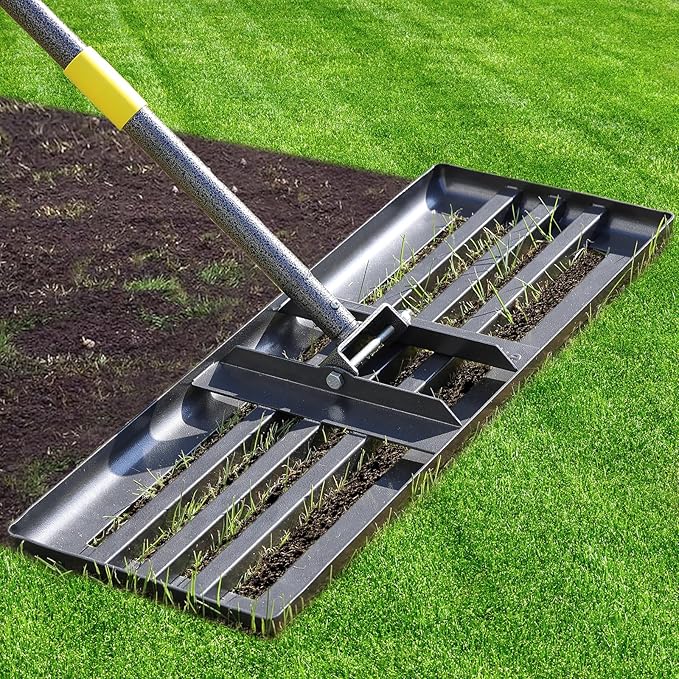 Large Lawn Leveling Rake - Heavy Duty 30"x10" Stainless Steel Leveler Plate,Reinforced Welds,28-72" Adjustable, Anti Flipping Smooth Edge,for Soil, Dirt,Ground,Golf,Yard Top Dressing,Landscaping