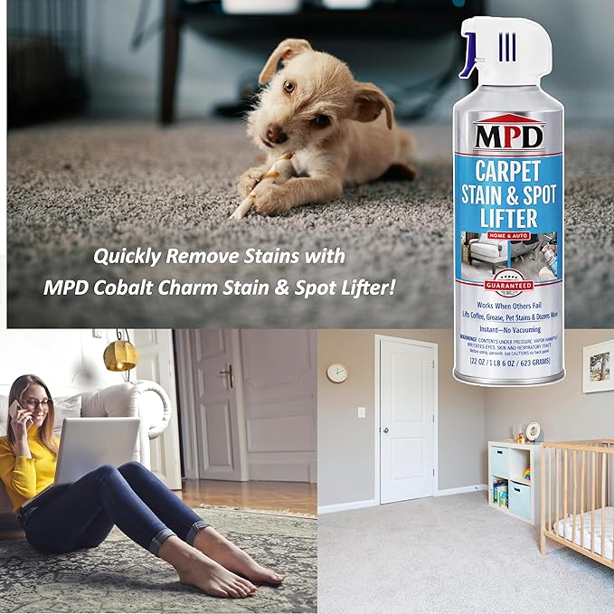 MPD Cobalt Charm Carpet Stain & Spot Lifter – 22 oz Aerosol | Instant Stain Removal for Oil, Water-Based Stains, Grease, Coffee, Wine, Blood, Urine & More (6 Pack)