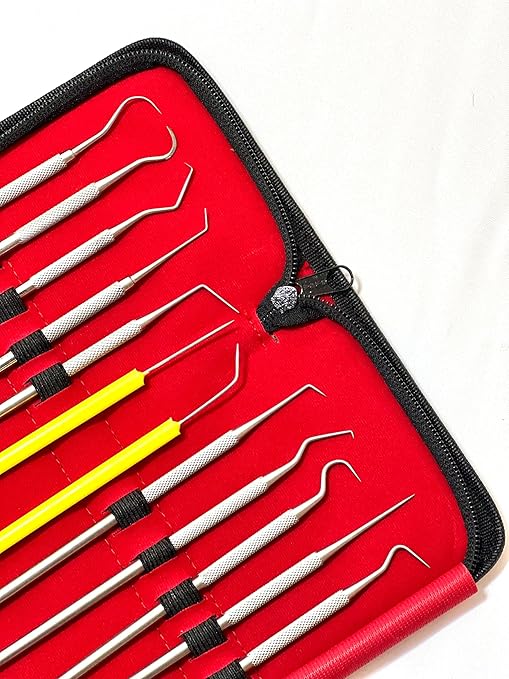 Premium Set of 12 Stainless Steel Precision Micro Probe Set Combo-Straight, Single, Short Double, Long Double, Triple and Hook Tips -Pick Tool Set 5.5"(14CM) (Set of 5 Each)