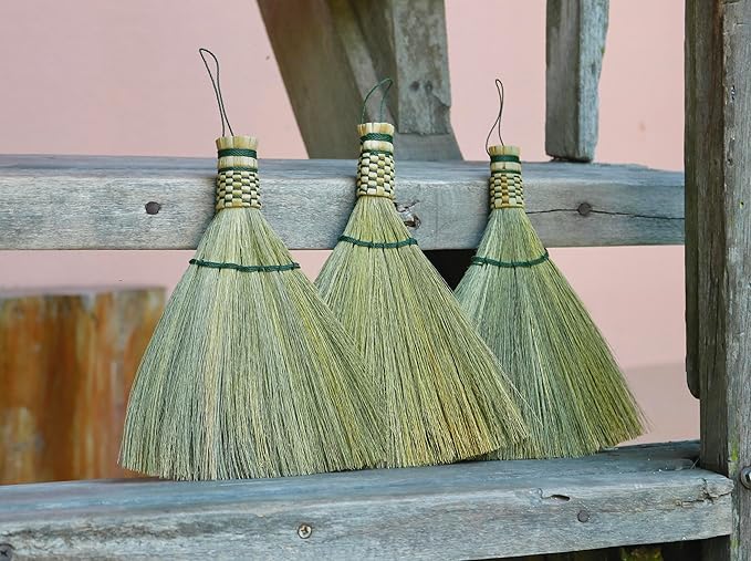 Small Whisk Broom 8" Handheld Brush Whisks Away Dust, Dirt & Debris Brush Hanger for Easy Storage Perfect for Indor Outdoor and Car - Short of Asian Whisk Broom (Style Turkey Soft Broom)