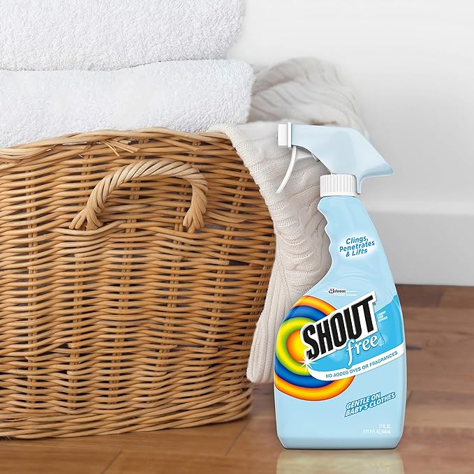 Shout Free Laundry Stain Remover Spray, Active Enzyme Formula is Fragrance, Bleach, and Dye Free, Removes Everyday Stains including Baby Stains - 22oz Spray (Pack of 2)