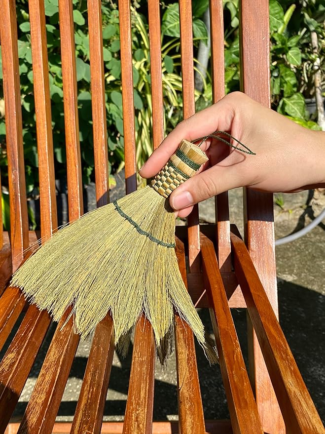 Small Whisk Broom 8" Handheld Brush Whisks Away Dust, Dirt & Debris Brush Hanger for Easy Storage Perfect for Indor Outdoor and Car - Short of Asian Whisk Broom (Style Turkey Soft Broom)
