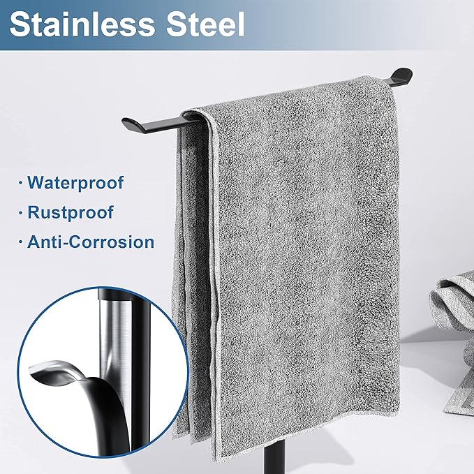 Towel Rack T-Shape Hand Holder for Bathroom,Headband and Lightweight Bathroom Racks,Kitchen Black Holder,Stainless Steel Waterproof Counter Organizer