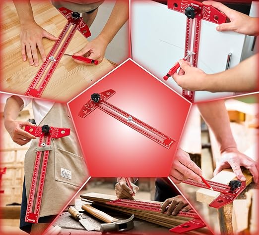 Saker Woodworking Scriber Marking Line Ruler, Adjustable Aluminum Alloy Sliding T-Square Ruler,Precision Line Drawing aid Ruler with Angle Adjustment Scale