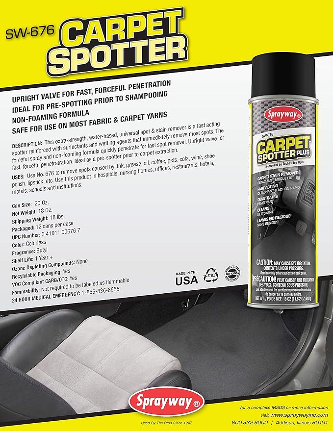 Sprayway SW676-12PK Carpet Spotter Cleaner, Net 18 Oz., Pack of 12