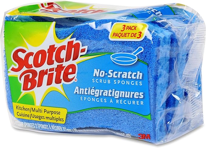 Scotch-Brite No Scratch Scrub Sponges, Blue, 4-1/2 x 2-1/2 x 7/10 in (Pack of 2)