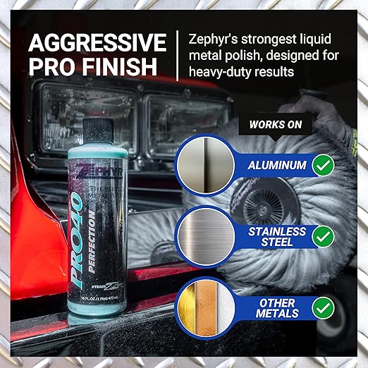 Zephyr - Pro 40 Perfection Liquid Metal Polish - Stainless Steel & Aluminum Polish for Big Rigs, Semi Trucks, Fuel Tanks, & More - 32 oz