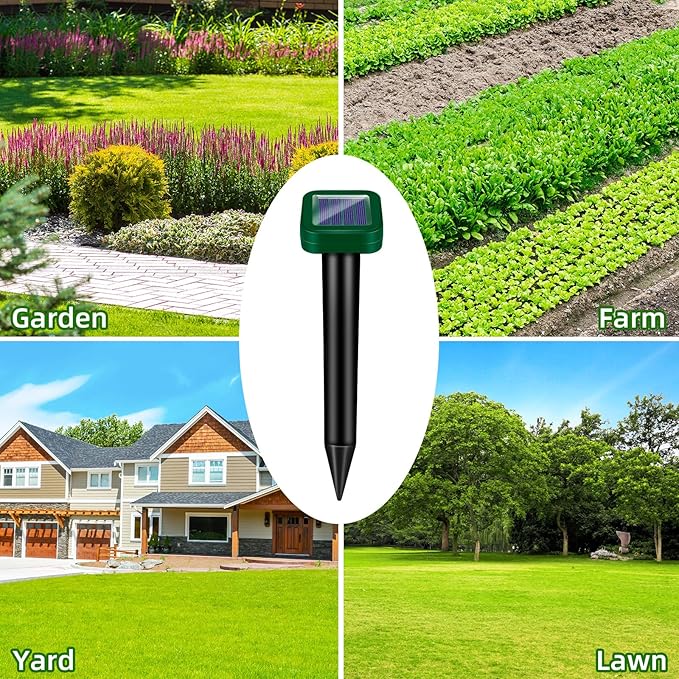 Solar Powered Mole Repellent Ultrasonic Outdoor, 8 Packs Snake Skunk Gopher Vole Rodent Deterrent, Waterproof Repeller for Yard Lawn Garden to Get Rid of Groundhog Chipmunk Raccoon