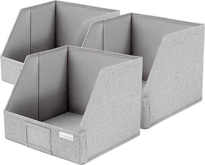 Trapezoid Closet Bins for Shelves – 12x12x10 Fabric Storage Baskets, Closet Organizers Bins, Open Front Fabric Baskets, Collapsible Organizer Boxes for Clothes, Linen – Light Gray, 3 Pack