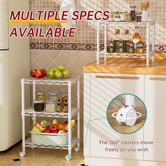 Golpart 3 Tier Adjustable Storage Shelves Heavy Duty Metal Utility Shelf Wire Shelving Unit Organizer Rack for Home Kitchen Office Bathroom Pantry Room 12" D x 18" W x 30" H
