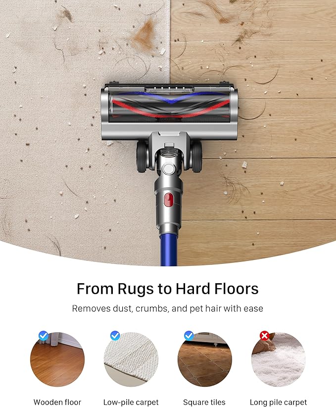 iXlion Cordless Vacuum Cleaner - Powerful Stick Vacuum with HEPA Filter, 55-Min Runtime, LED Light, Anti-Tangle Brush, Detachable Battery, Lightweight for Home, Pet Hair, Carpets & Hard Floors