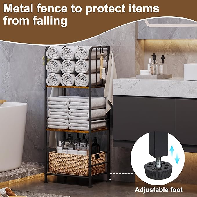 Towel Racks for Bathroom 3-Tier M-Shaped Detachable Dividers, Durable Metal Towel Holder, Pool Items Holder, Space-Saving Storage Organizer, Modern Bath Towel Shelf Free Standing Patent Pending