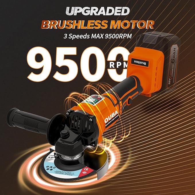 Cordless Angle Grinder Power Tools, Compatible with Dewalt 20V Max Battery Grinder Tool, Brushless Motor with LED, 3 Variable Speed, 4-1/2" Cutting Whee, Flap Disc Grinding (No Battery), Orange