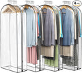 Liuoud Clear Garment Bag for Hanging Clothes 10” Gusseted, 50” Suit Bags for Open Closet Storage Plastic Clothes Cover for Coat, Dress, Shirts, Fur, Jacket, Wardrobe Protectors, 4 Pack