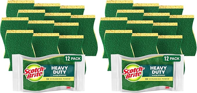 Scotch-Brite Heavy Duty Scrub Sponges, for Washing Dishes and Cleaning Kitchen, 12 Scrub Sponges (Pack of 2)