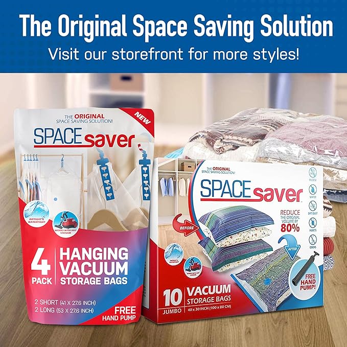 4 Pack Variety Vacuum Storage Bags for Comforters, Blankets & Clothes – Vacuum Sealed Compression Bags with Hand Pump – Space Saver Storage Bags for Bedding, Moving, Travel & Organization (2L & 2XL)