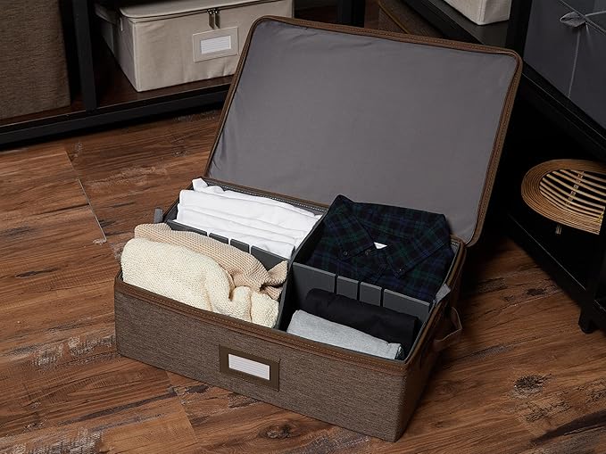 Covermates Keepsakes - Adjustable Zip-Top Storage Box - Configurable FlexGrid Compartments - Heavy Duty Polyester- Reinforced Handles - Stackable Design - Indoor Storage, Brown Heather