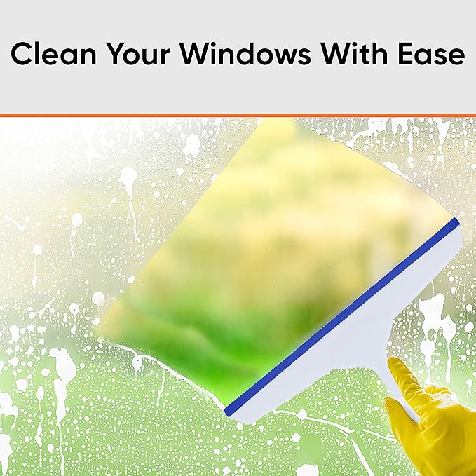 Superio Rubber Squeegee Blue 10", Streak Free All Purpose Window Squeegee, Comfort Grip Handle and Hanging Hook.