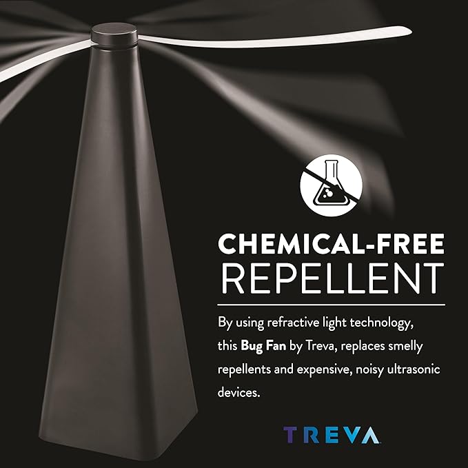 Treva Rechargeable Bug Fan Fly Deterrent with Holographic Blades to Clear Bugs, Mosquitoes, and Flies