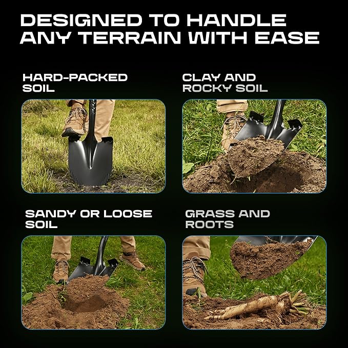 CKG Carbon Garden Shovel for Digging 43 Inches, Cold Steel Heavy Duty Gardening Shovel with Round Blade and Comfortable D Grip Spade Shovel for Gardening, Landscaping, Construction, Round Blade