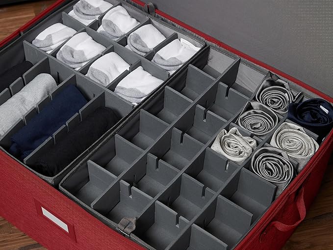 Covermates Keepsakes - Adjustable Zip-Top Storage Box - Configurable FlexGrid Compartments - Heavy Duty Polyester- Reinforced Handles - Stackable Design - Indoor Storage, Red Heather