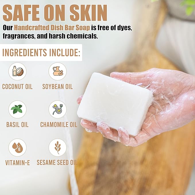 Dish Soap Bar with Bamboo Soap Dish Tray – Solid Dish Soap Block, Eco Friendly Non Toxic Plant Based Dishwashing Soap, Fragrance Free, Zero Waste, Biodegradable Kitchen Soap (5.64 oz)