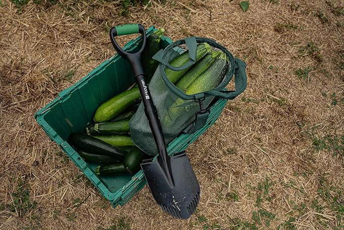 Hooyman Mini Digging Shovel with Heavy Duty Carbon Steel Construction, Ergonomic No-Slip H-Grip Handles, D Handle, and Serrated Blades for Gardening, Land Management, Yardwork, Farming, and Outdoors