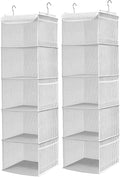 BrilliantJo 5 Shelves Hanging Closet Organizer, 2 Pack Hanging Storage with 6 Side Pockets for Clothes Shoes, 43"x12"x12"(Strip)