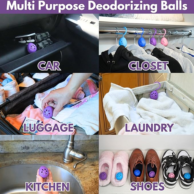 Air Jungles Shoe Deodorizer Balls 6 Ct, Lavender Scent, Odor Remover Balls for Sneakers, Gym Bags, Lockers, Closets, Hampers, and Drawers, Essential Oil Provides Natural Freshness