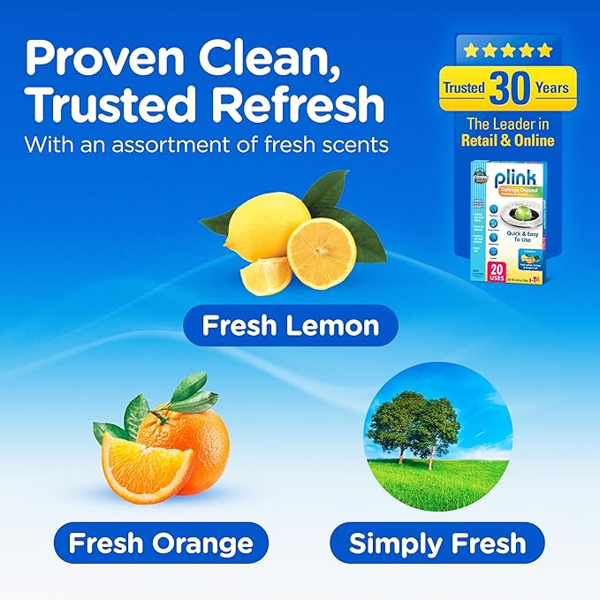 COMPAC HOME Plink Garbage Disposal Cleaner and Deodorizer, Air Fresheners for Garbage Disposal, Simply Fresh Scent, Home Cleaning Products for Kitchen Sink and Clogged Drains, 20 Count (Pack of 1)