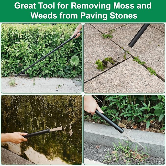 49.2” Long Handle Crack Weeder, 3 Adjustable Length Crevice Weeding Tool Manual Weeder Puller for Sidewalk, Paver, Wall Gaps, Lawn Yard Gardening Tool (Silver)